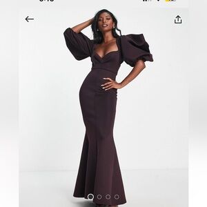 Asos Glamorous Plum Deep Purple Evening Gown Puffy Sleeves
